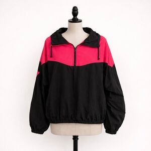 Vintage 90s Colorblock Windbreaker XL | Pink Black Pullover Jacket